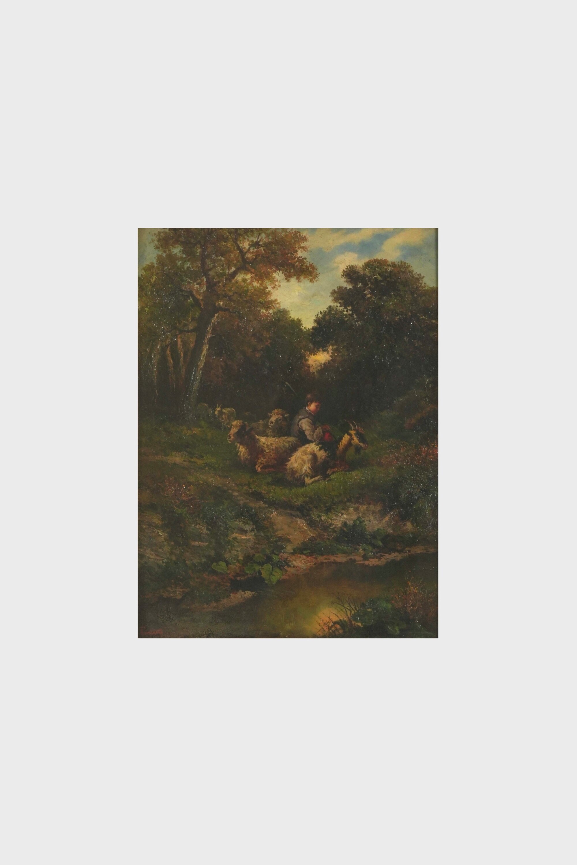 Achille Tominetti - Pastore con gregge, olio su tela