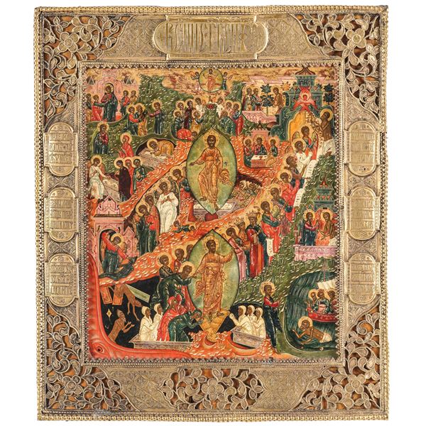 Scuola di Mosca XVIII secolo. Punzoni Tobolks 177?. Orafo P.C. Resurrezione di Cristo
