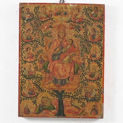 Grecia, XIX secolo, Icona su tavola con Albero di Jesse (genealogia di Gesù Cristo)
