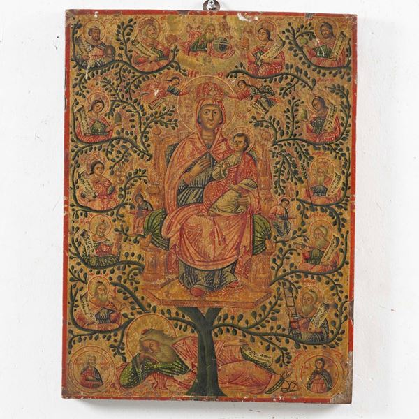 Icona su tavola raffigurante l'albero di Jesse, ovvero la genealogia del nostro Signore Gesù Cristo, secondo la profezia di Isaia. (