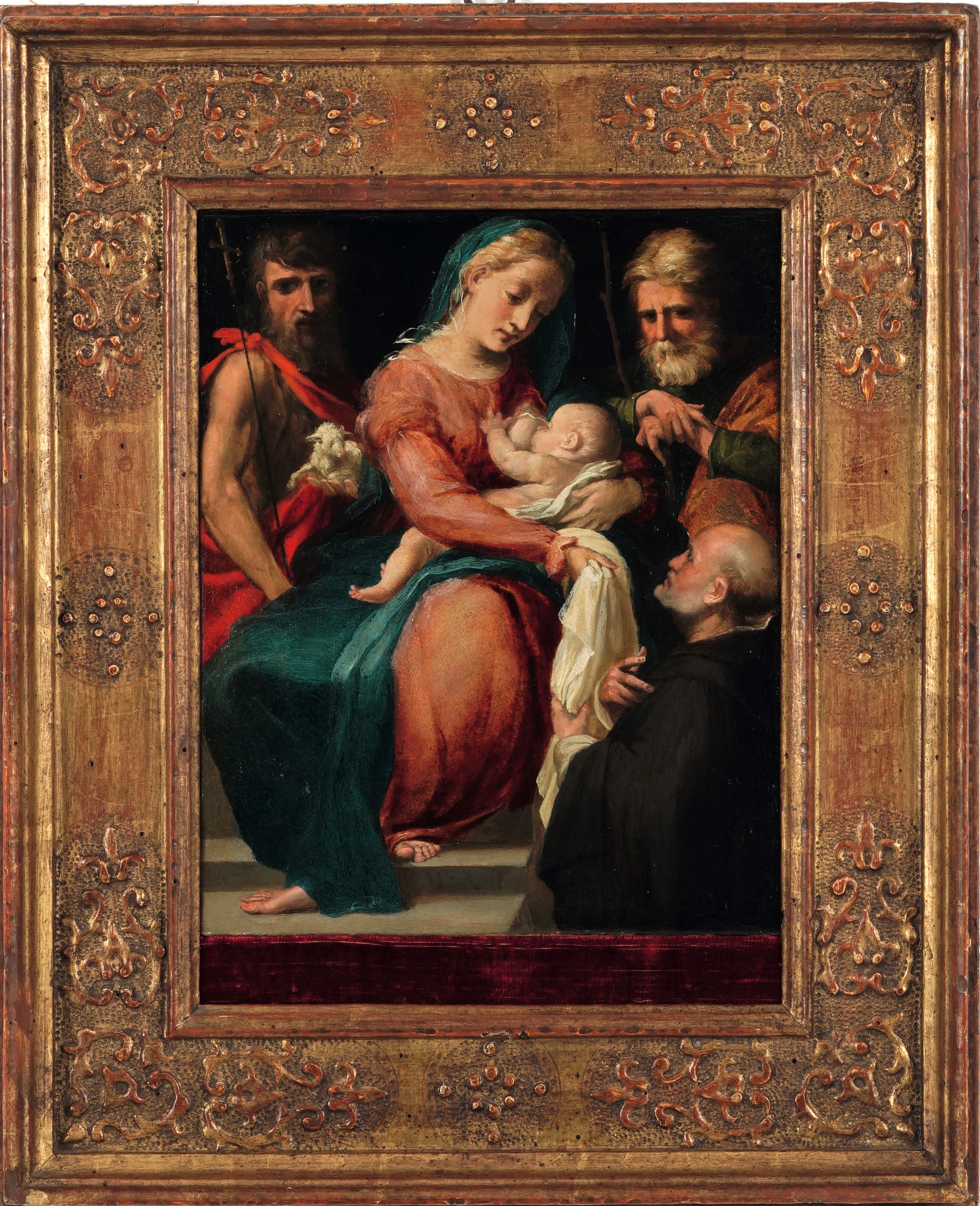 Michelangelo Anselmi - Sacra Famiglia con San Giovanni Battista e Santo Domenicano, olio su tavol...