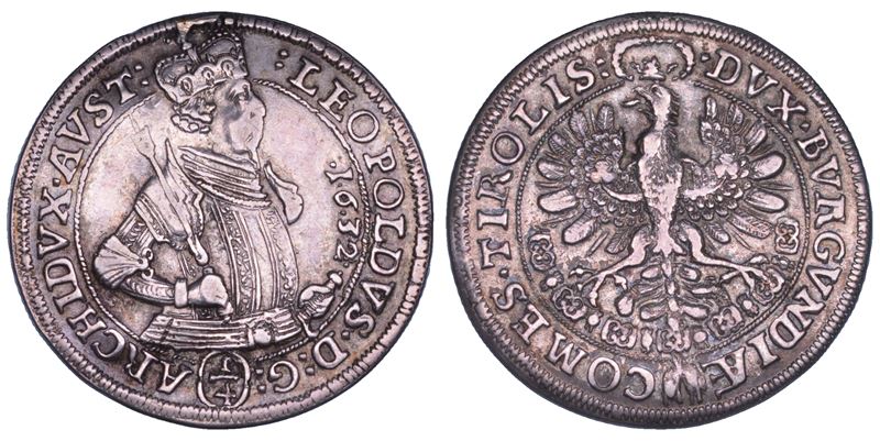 AUSTRIA. LEOPOLD V, 1619-1632. 1/4 Taler 1632. Hall.  - Auction Numismatics - Cambi Casa d'Aste