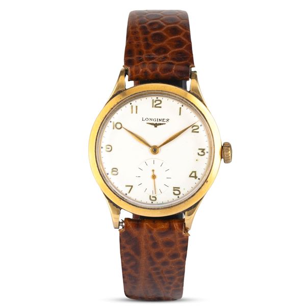Solo tempo ref. 6055 in oro giallo 18k, quadrante argentè con piccoli secondi al sei, carica manuale, 35 mm