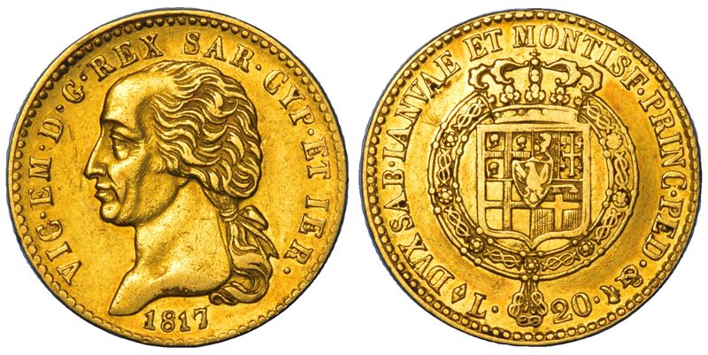 REGNO DI SARDEGNA. VITTORIO EMANUELE I DI SAVOIA, 1802-1821. 20 Lire 1817. Torino.  - Auction Numismatics - Cambi Casa d'Aste