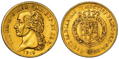 VITTORIO EMANUELE I DI SAVOIA, Moneta da 20 Lire, 1818, Torino