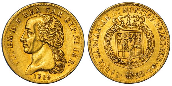 REGNO DI SARDEGNA. VITTORIO EMANUELE I DI SAVOIA, 1802-1821. 20 Lire 1818. Torino.
