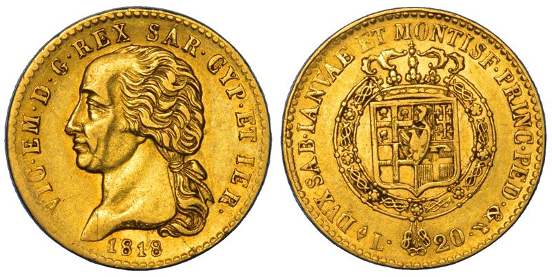 REGNO DI SARDEGNA. VITTORIO EMANUELE I DI SAVOIA, 1802-1821. 20 Lire 1818. Torino.  - Auction Numismatics - Cambi Casa d'Aste