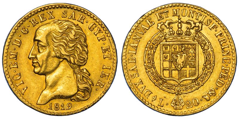 REGNO DI SARDEGNA. VITTORIO EMANUELE I DI SAVOIA, 1802-1821. 20 Lire 1819. Torino.  - Auction Numismatics - Cambi Casa d'Aste