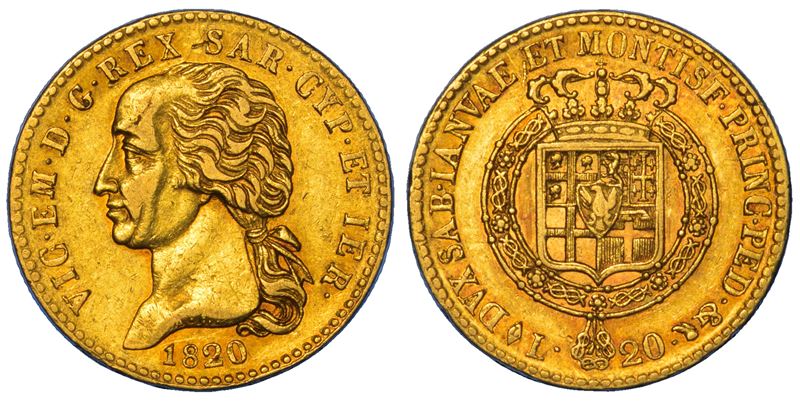 REGNO DI SARDEGNA. VITTORIO EMANUELE I DI SAVOIA, 1802-1821. 20 Lire 1820. Torino.  - Asta Numismatica - Cambi Casa d'Aste