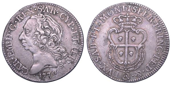 REGNO DI SARDEGNA. CARLO EMANUELE III DI SAVOIA, 1755-1773 (II PERIODO). Mezzo Scudo Sardo 1770.