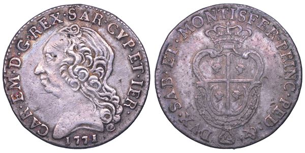 REGNO DI SARDEGNA. CARLO EMANUELE III DI SAVOIA, 1755-1773 (II PERIODO). Quarto di Scudo Sardo 1771.