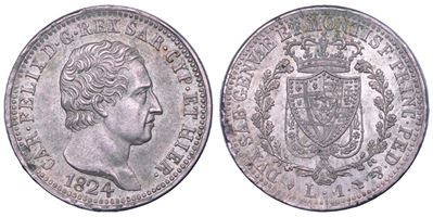 Regno di Sardegna, Carlo Felice – Lira 1824, Torino