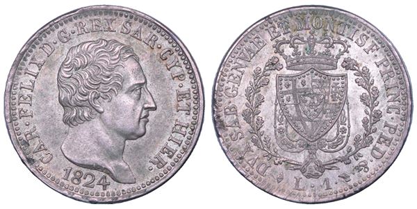 REGNO DI SARDEGNA. CARLO FELICE, 1821-1831. Lira 1824 Torino.