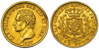 Carlo Felice di Savoia, Moneta da 20 Lire 1827, Torino