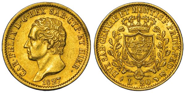REGNO DI SARDEGNA. CARLO FELICE DI SAVOIA, 1821-1831. 20 Lire 1827. Torino.