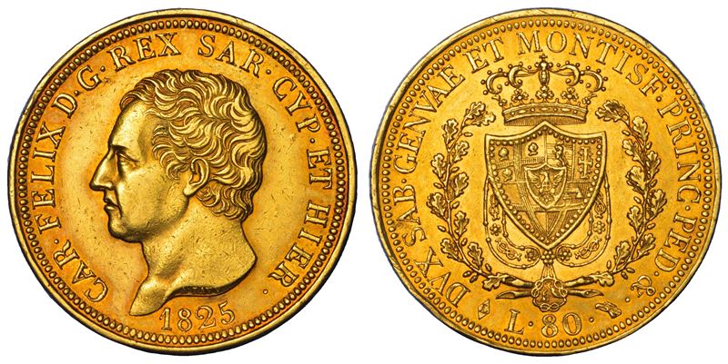 REGNO DI SARDEGNA. CARLO FELICE DI SAVOIA, 1821-1831. 80 Lire 1825. Torino.  - Asta Numismatica - Cambi Casa d'Aste