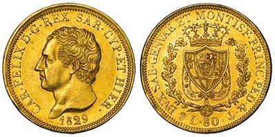 Regno di Sardegna, Carlo Felice di Savoia, 80 Lire 1829, oro
