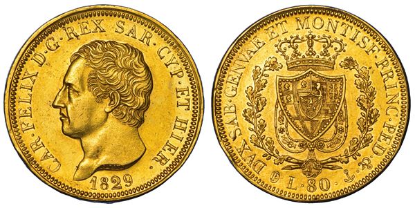 REGNO DI SARDEGNA. CARLO FELICE DI SAVOIA, 1821-1831. 80 Lire 1829. Genova.