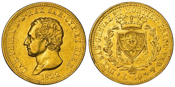 REGNO DI SARDEGNA. CARLO FELICE DI SAVOIA, 1821-1831. 40 Lire 1822. Torino.
