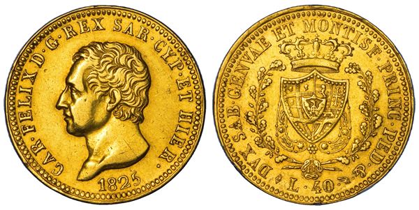 REGNO DI SARDEGNA. CARLO FELICE DI SAVOIA, 1821-1831. 40 Lire 1825. Torino.