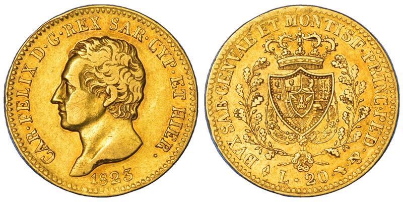 REGNO DI SARDEGNA. CARLO FELICE DI SAVOIA, 1821-1831. 20 Lire 1823. Torino.  - Auction Numismatics - Cambi Casa d'Aste