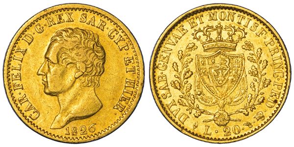 REGNO DI SARDEGNA. CARLO FELICE DI SAVOIA, 1821-1831. 20 Lire 1826. Torino.