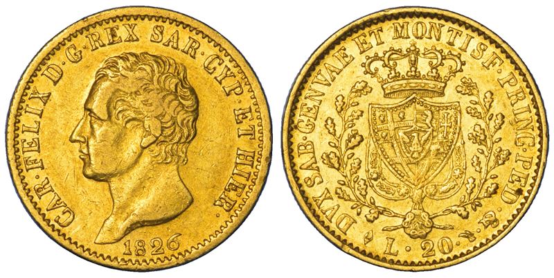 REGNO DI SARDEGNA. CARLO FELICE DI SAVOIA, 1821-1831. 20 Lire 1826. Torino.  - Asta Numismatica - Cambi Casa d'Aste