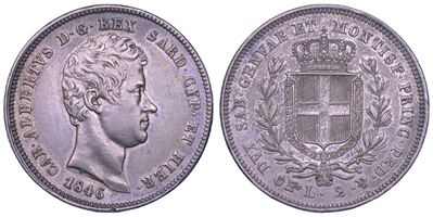 Carlo Alberto di Savoia, 2 Lire 1846, Regno di Sardegna