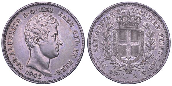 REGNO DI SARDEGNA. CARLO ALBERTO DI SAVOIA, 1831-1849. 2 Lire 1846. Torino.