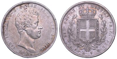 Regno di Sardegna, Carlo Alberto di Savoia, 5 Lire 1834, Torino