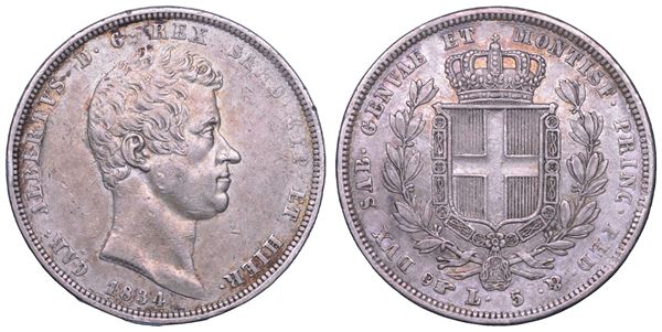 REGNO DI SARDEGNA. CARLO ALBERTO DI SAVOIA, 1831-1849. 5 Lire 1834. Torino.