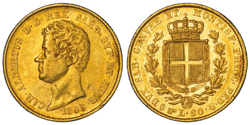 REGNO DI SARDEGNA. CARLO ALBERTO DI SAVOIA, 1831-1849. 20 Lire 1845. Torino.  - Auction Numismatics - Cambi Casa d'Aste