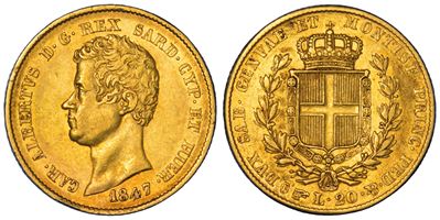 Regno di Sardegna, Carlo Alberto di Savoia, 20 Lire 1847, Torino