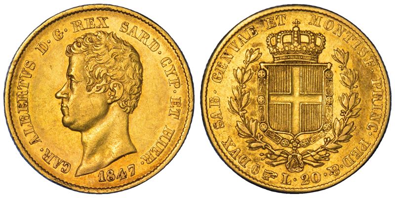 REGNO DI SARDEGNA. CARLO ALBERTO DI SAVOIA, 1831-1849. 20 Lire 1847. Torino.  - Asta Numismatica - Cambi Casa d'Aste