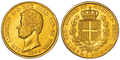 Regno di Sardegna, Carlo Alberto di Savoia, 20 Lire 1848, Genova, oro