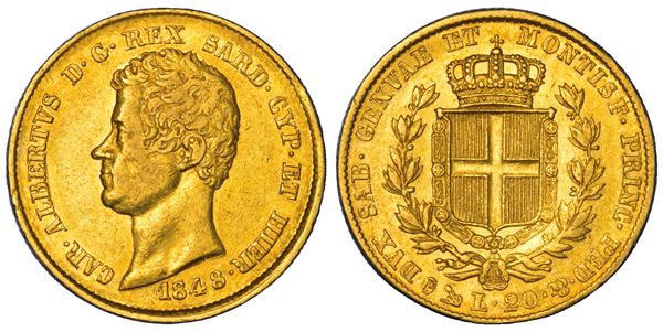 REGNO DI SARDEGNA. CARLO ALBERTO DI SAVOIA, 1831-1849. 20 Lire 1848. Genova.