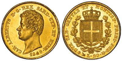 Regno di Sardegna, Carlo Alberto di Savoia, 20 Lire 1849, Genova