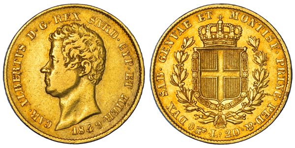 REGNO DI SARDEGNA. CARLO ALBERTO DI SAVOIA, 1831-1849. 20 Lire 1849. Torino.
