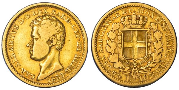 REGNO DI SARDEGNA. CARLO ALBERTO DI SAVOIA, 1831-1849. 10 Lire 1833. Genova.