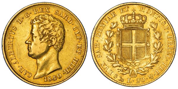 REGNO DI SARDEGNA. CARLO ALBERTO DI SAVOIA, 1831-1849. 20 Lire 1840. Genova.