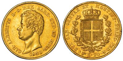 Regno di Sardegna, Carlo Alberto di Savoia, 20 Lire 1840, Torino, oro