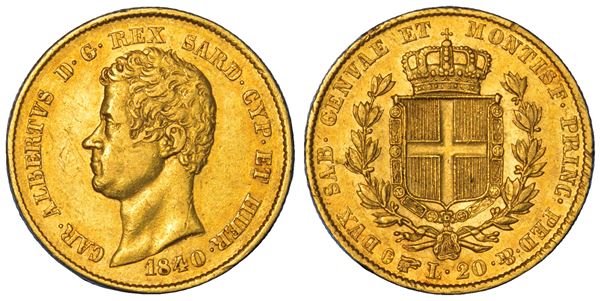 REGNO DI SARDEGNA. CARLO ALBERTO DI SAVOIA, 1831-1849. 20 Lire 1840. Torino.