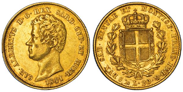 REGNO DI SARDEGNA. CARLO ALBERTO DI SAVOIA, 1831-1849. 20 Lire 1841. Genova.
