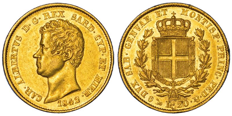 REGNO DI SARDEGNA. CARLO ALBERTO DI SAVOIA, 1831-1849. 20 Lire 1842. Genova.  - Auction Numismatics - Cambi Casa d'Aste