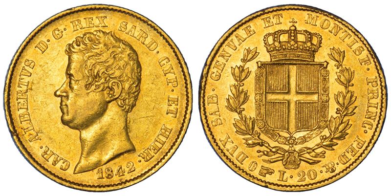 REGNO DI SARDEGNA. CARLO ALBERTO DI SAVOIA, 1831-1849. 20 Lire 1842. Torino.  - Auction Numismatics - Cambi Casa d'Aste