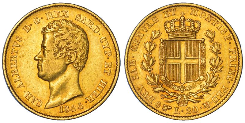 REGNO DI SARDEGNA. CARLO ALBERTO DI SAVOIA, 1831-1849. 20 Lire 1844. Torino.  - Auction Numismatics - Cambi Casa d'Aste