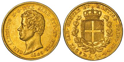 Regno di Sardegna, Carlo Alberto di Savoia, 20 Lire 1845, Genova