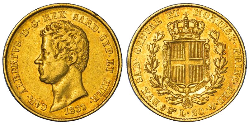 REGNO DI SARDEGNA. CARLO ALBERTO DI SAVOIA, 1831-1849. 20 Lire 1833. Torino.  - Asta Numismatica - Cambi Casa d'Aste