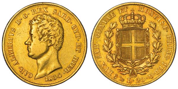 REGNO DI SARDEGNA. CARLO ALBERTO DI SAVOIA, 1831-1849. 20 Lire 1834. Genova.