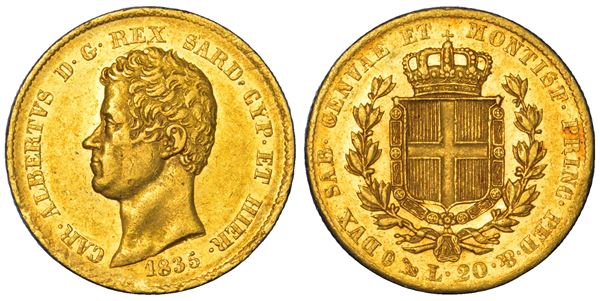 REGNO DI SARDEGNA. CARLO ALBERTO DI SAVOIA, 1831-1849. 20 Lire 1835. Genova.